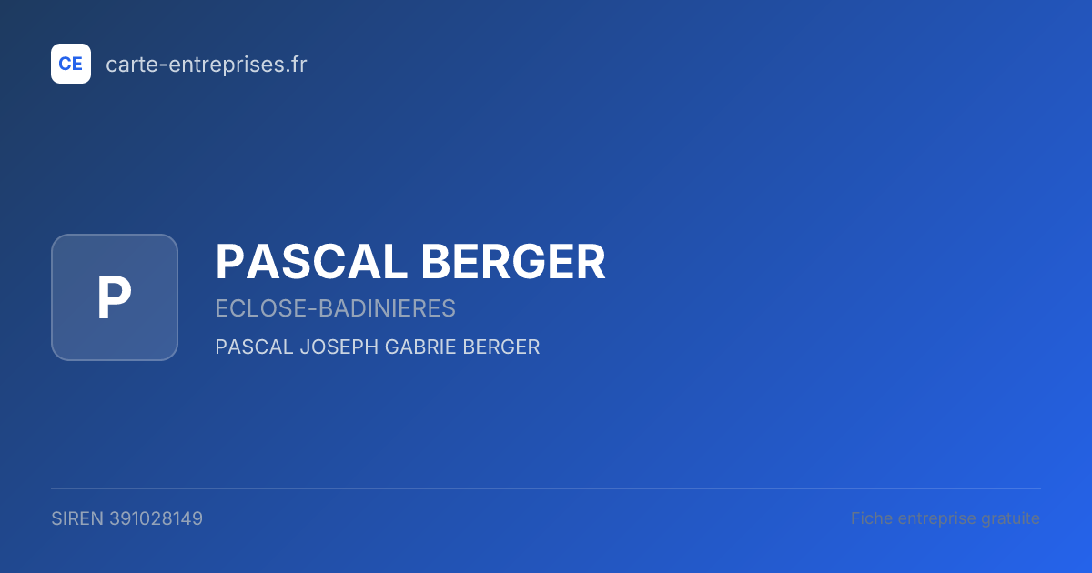 PASCAL BERGER — 391028149 — fiche entreprise