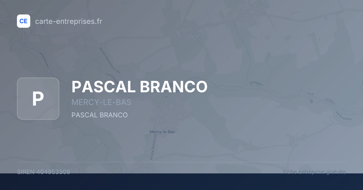 PASCAL BRANCO — 404953309 — fiche entreprise