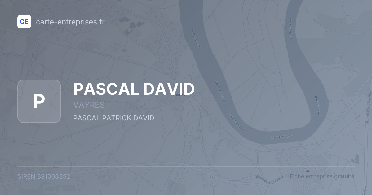 PASCAL DAVID — 391003852 — fiche entreprise