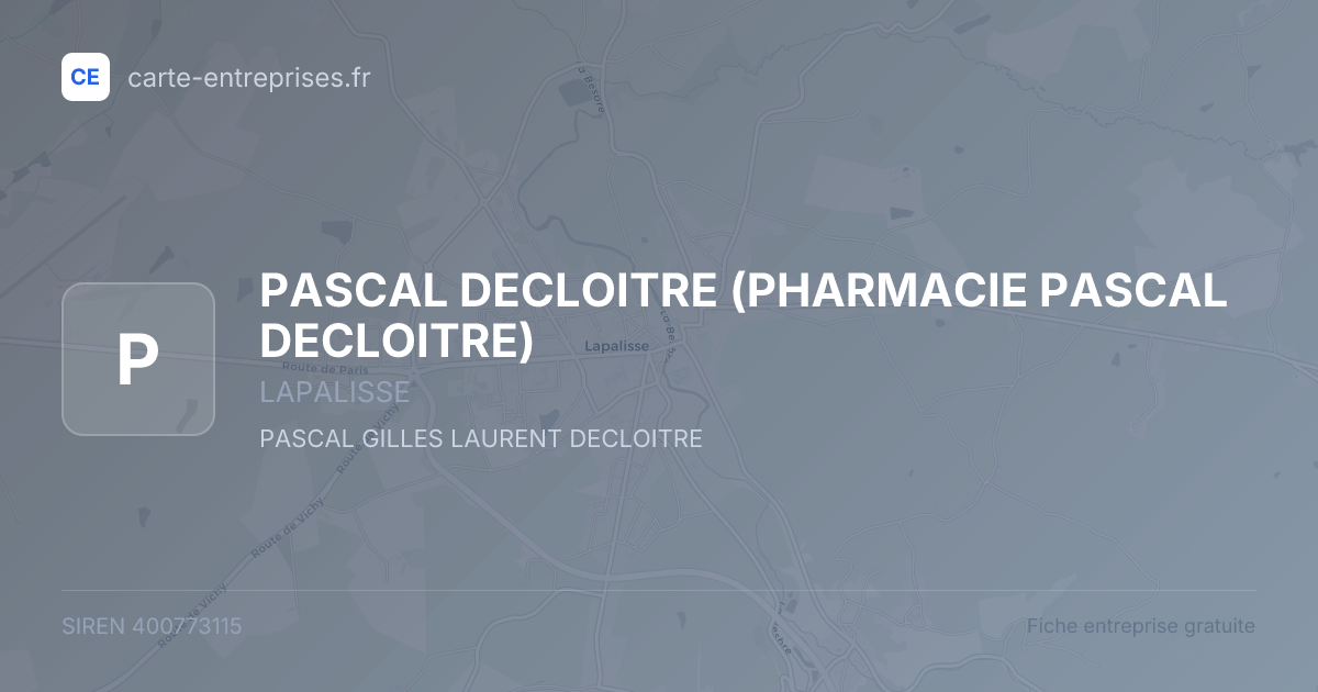 PASCAL DECLOITRE (PHARMACIE PASCAL DECLOITRE) — 400773115 — fiche entreprise