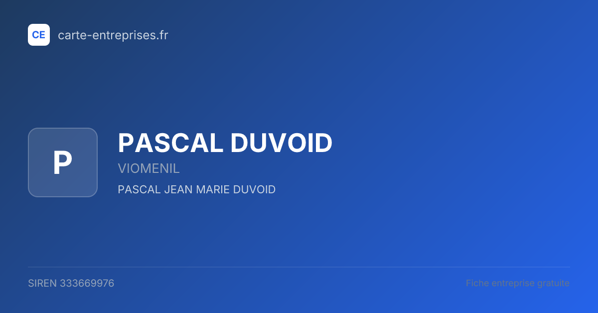 PASCAL DUVOID — 333669976 — fiche entreprise