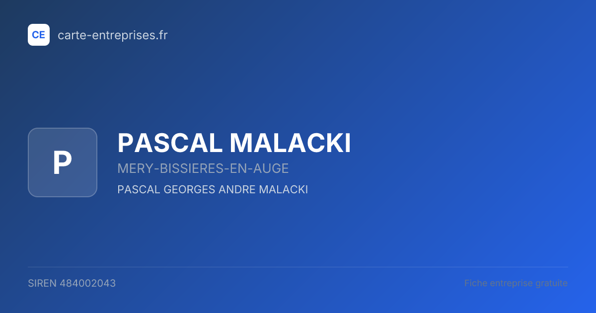 PASCAL MALACKI — 484002043 — fiche entreprise