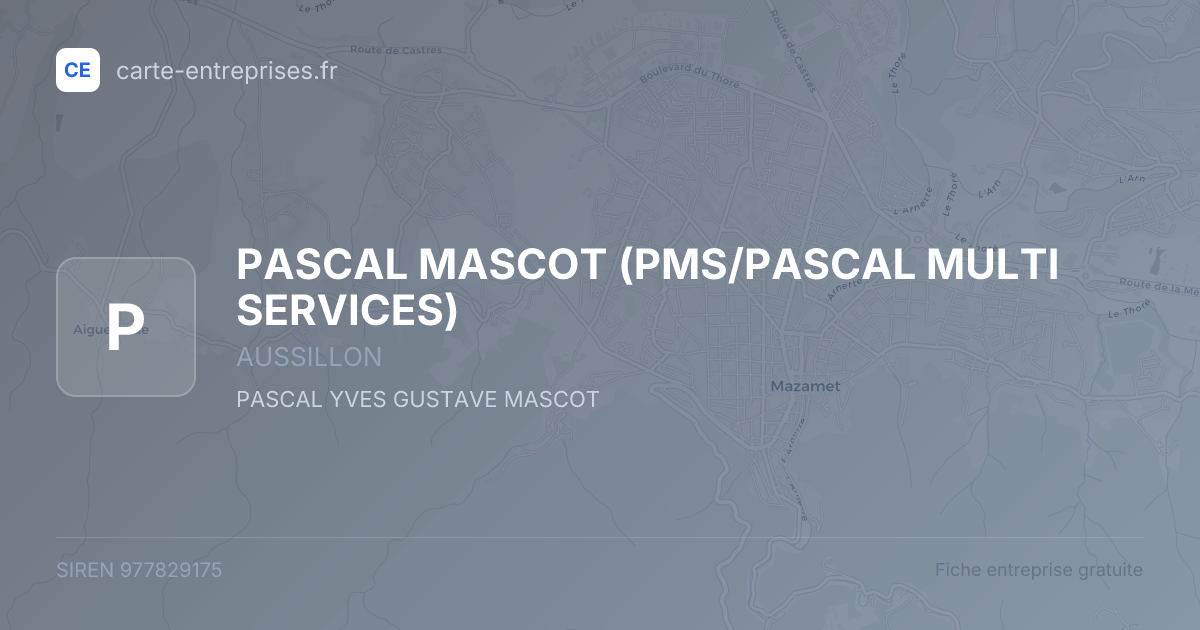 PASCAL MASCOT (PMS/PASCAL MULTI SERVICES) — 977829175 — fiche entreprise