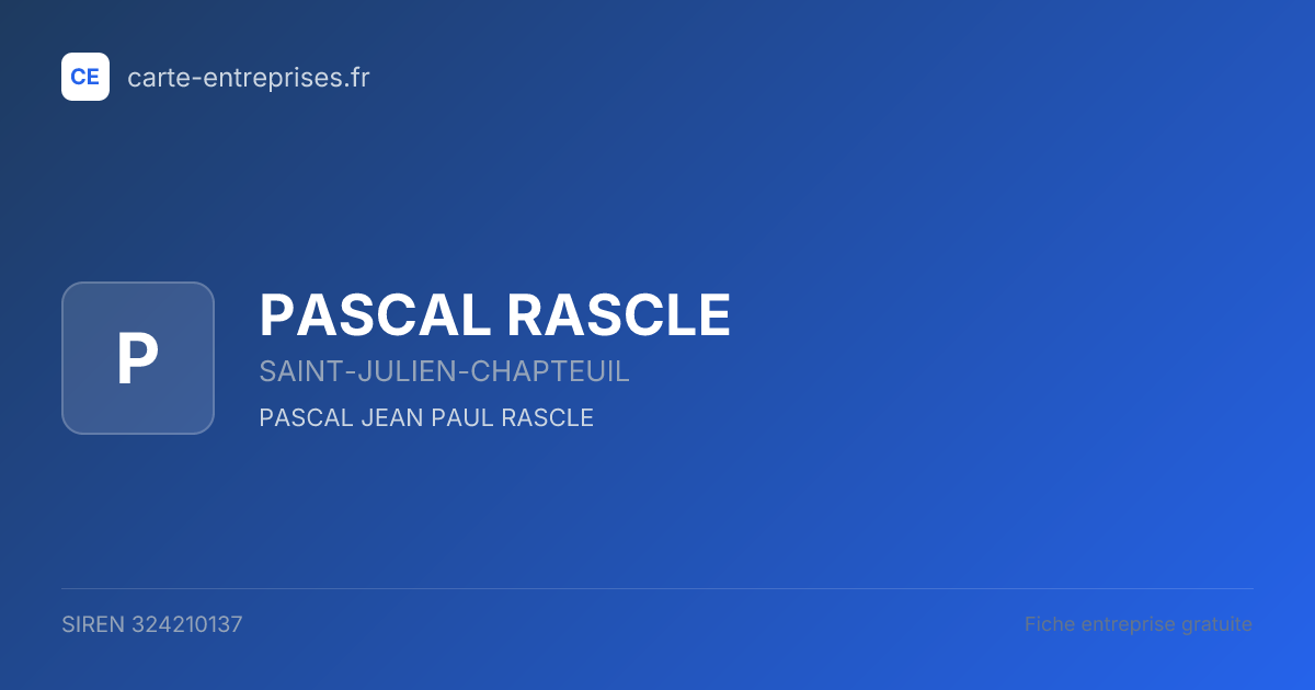 PASCAL RASCLE — 324210137 — fiche entreprise