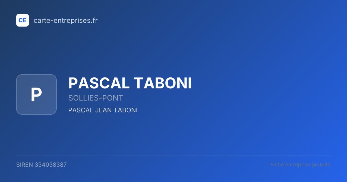 PASCAL TABONI — 334038387 — fiche entreprise