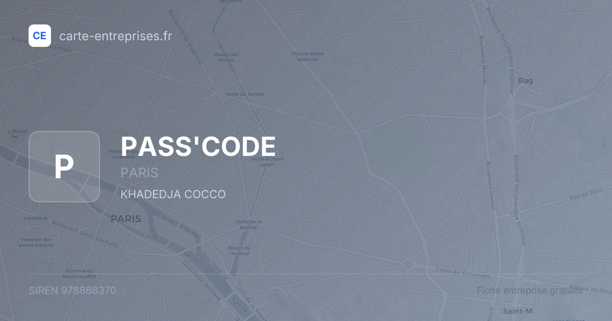PASS'CODE — 978868370 — fiche entreprise