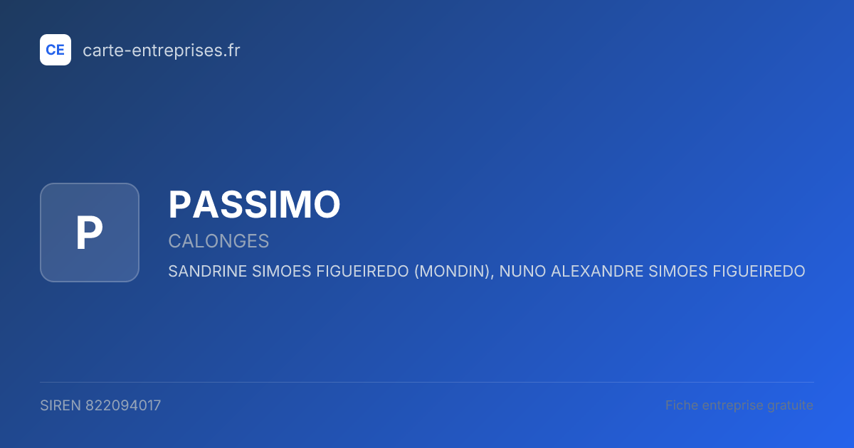 PASSIMO — 822094017 — fiche entreprise