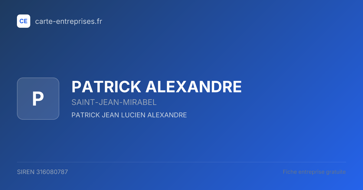 PATRICK ALEXANDRE — 316080787 — fiche entreprise