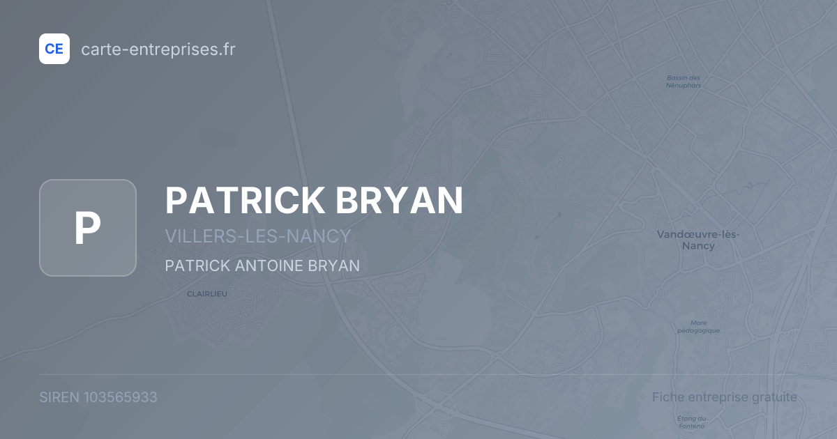 PATRICK BRYAN — 103565933 — fiche entreprise