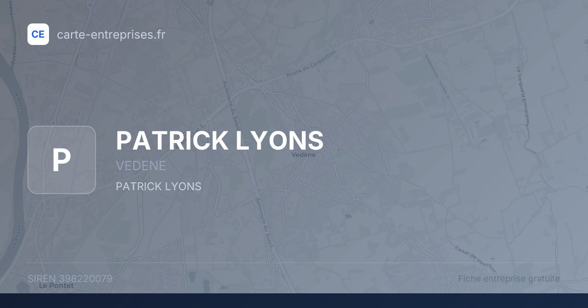 PATRICK LYONS — 398220079 — fiche entreprise