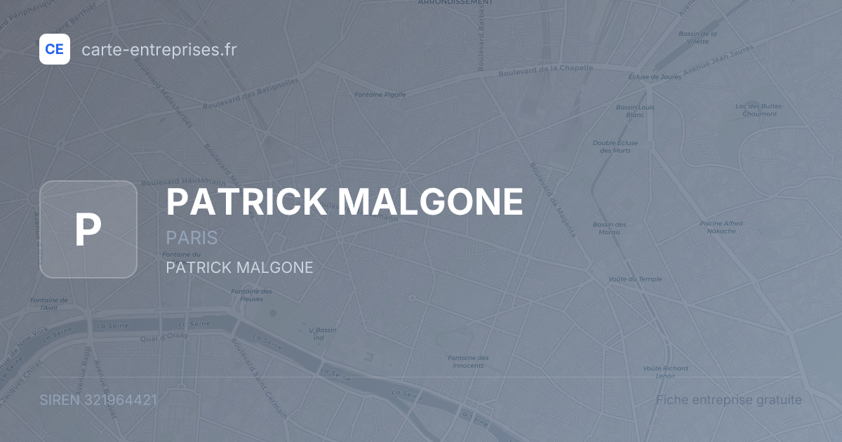 PATRICK MALGONE — 321964421 — fiche entreprise