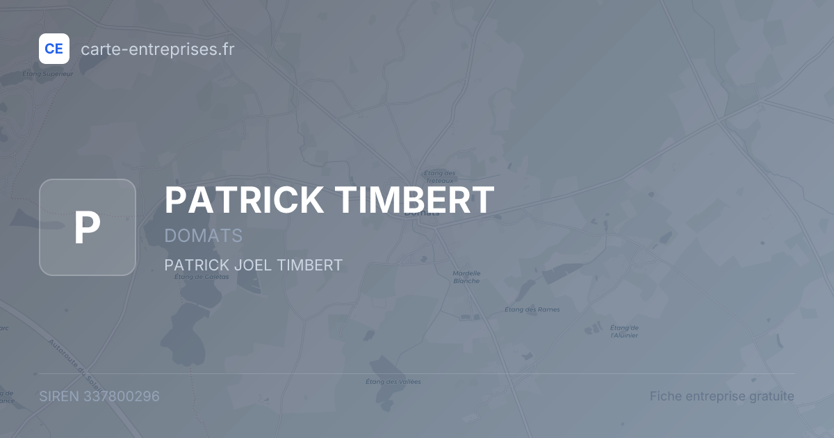 PATRICK TIMBERT — 337800296 — fiche entreprise