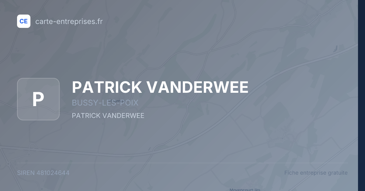 PATRICK VANDERWEE — 481024644 — fiche entreprise