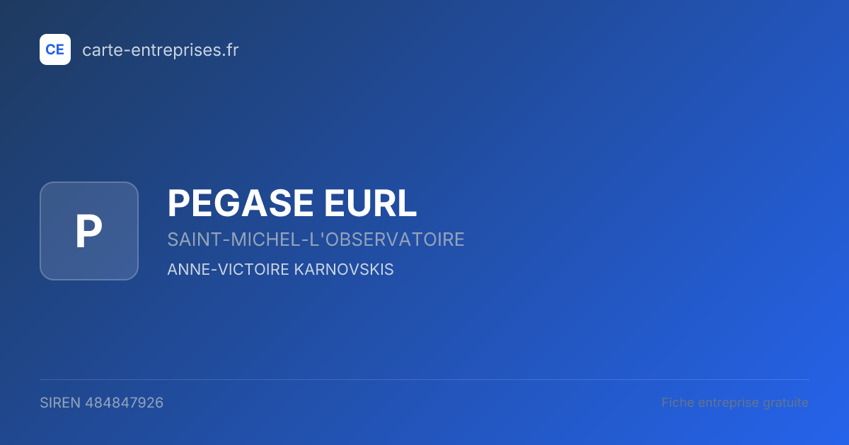 PEGASE EURL — 484847926 — fiche entreprise
