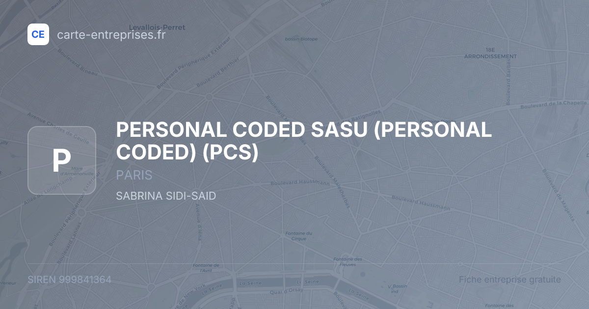 PERSONAL CODED SASU (PERSONAL CODED) (PCS) — 999841364 — fiche entreprise