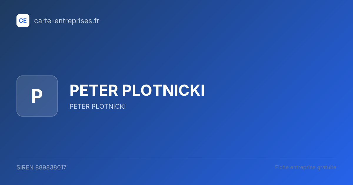 PETER PLOTNICKI — 889838017 — fiche entreprise