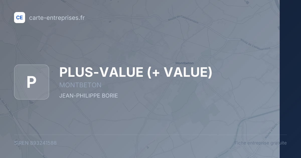 PLUS-VALUE (+ VALUE) — 893241588 — fiche entreprise