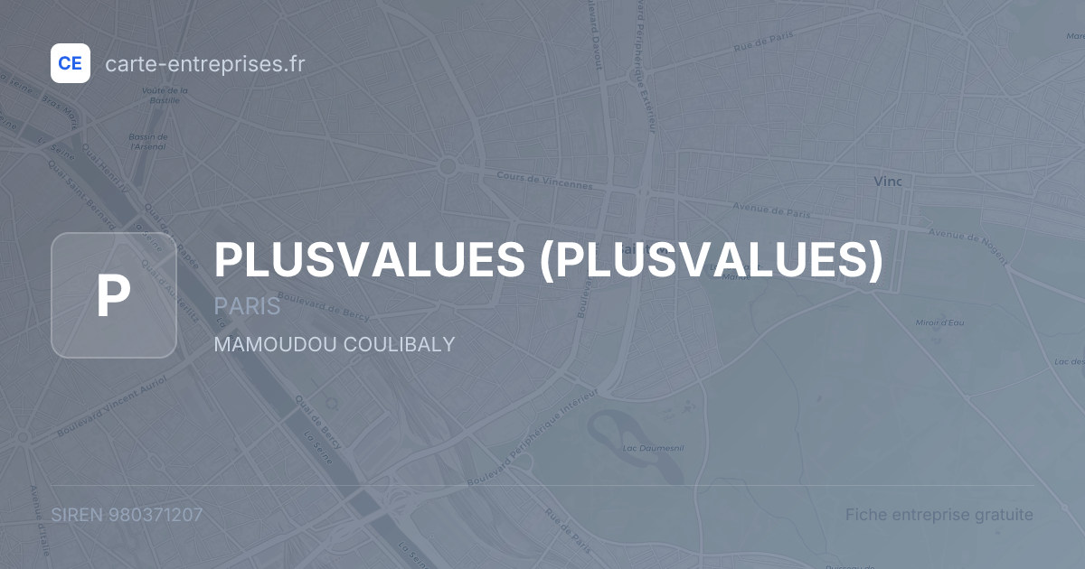 PLUSVALUES — 980371207 — fiche entreprise