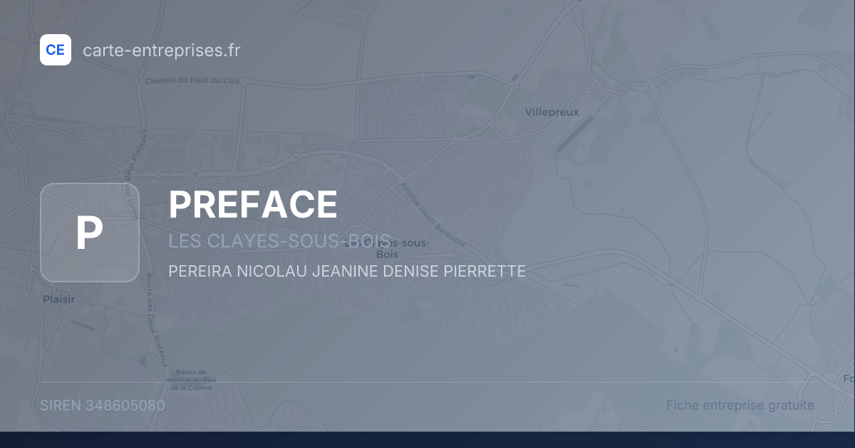 PREFACE — 348605080 — fiche entreprise