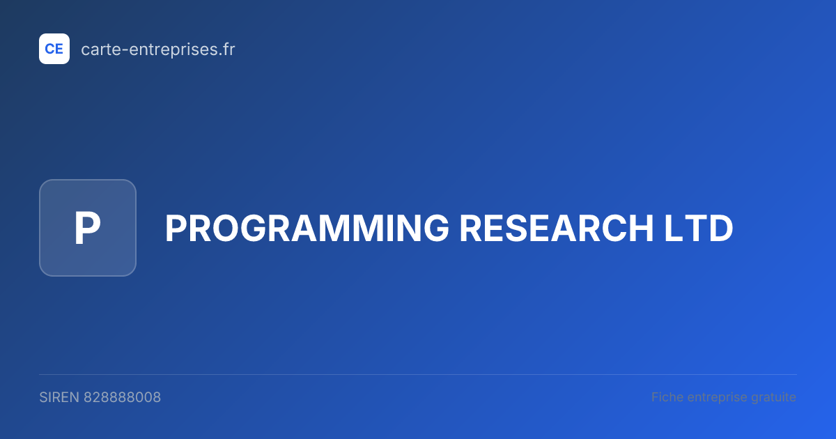 PROGRAMMING RESEARCH LTD — 828888008 — fiche entreprise