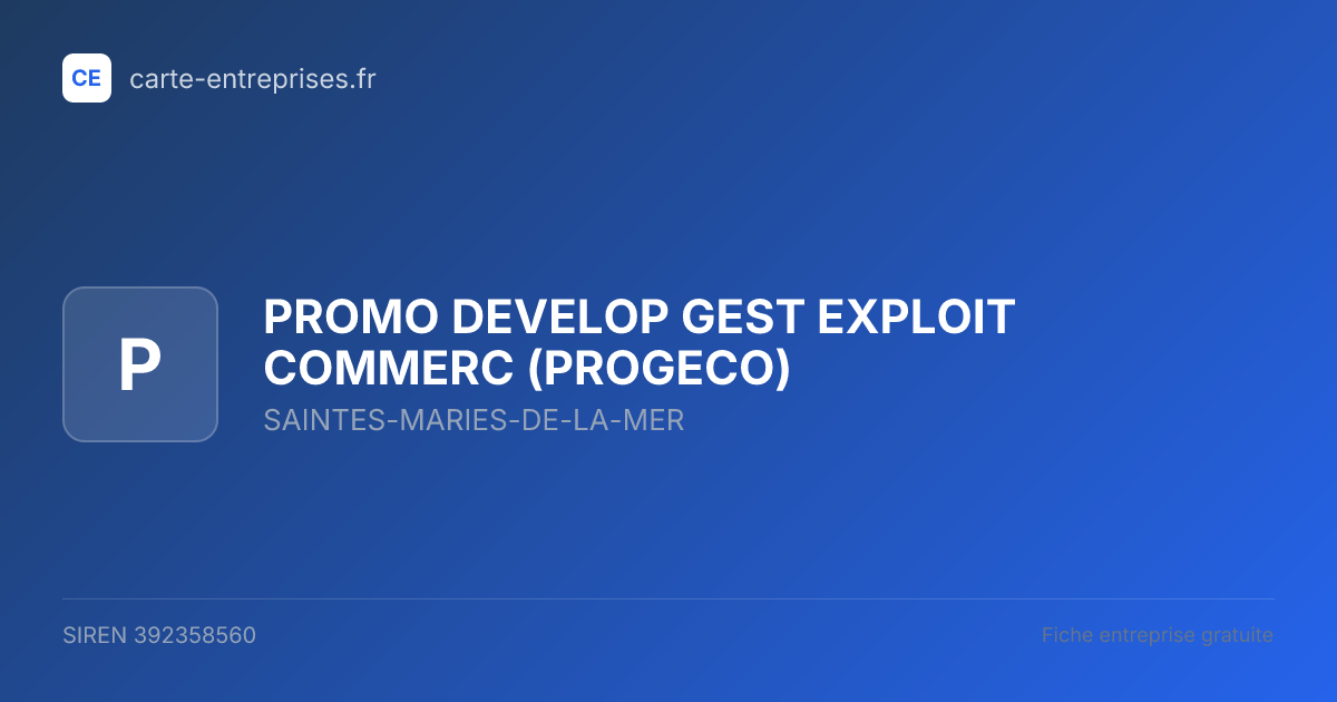 PROMO DEVELOP GEST EXPLOIT COMMERC (PROGECO) — 392358560 — fiche entreprise