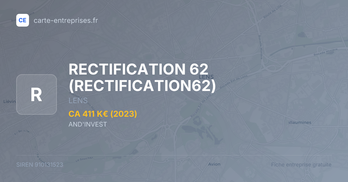 RECTIFICATION 62 (RECTIFICATION62) — 910131523 — fiche entreprise
