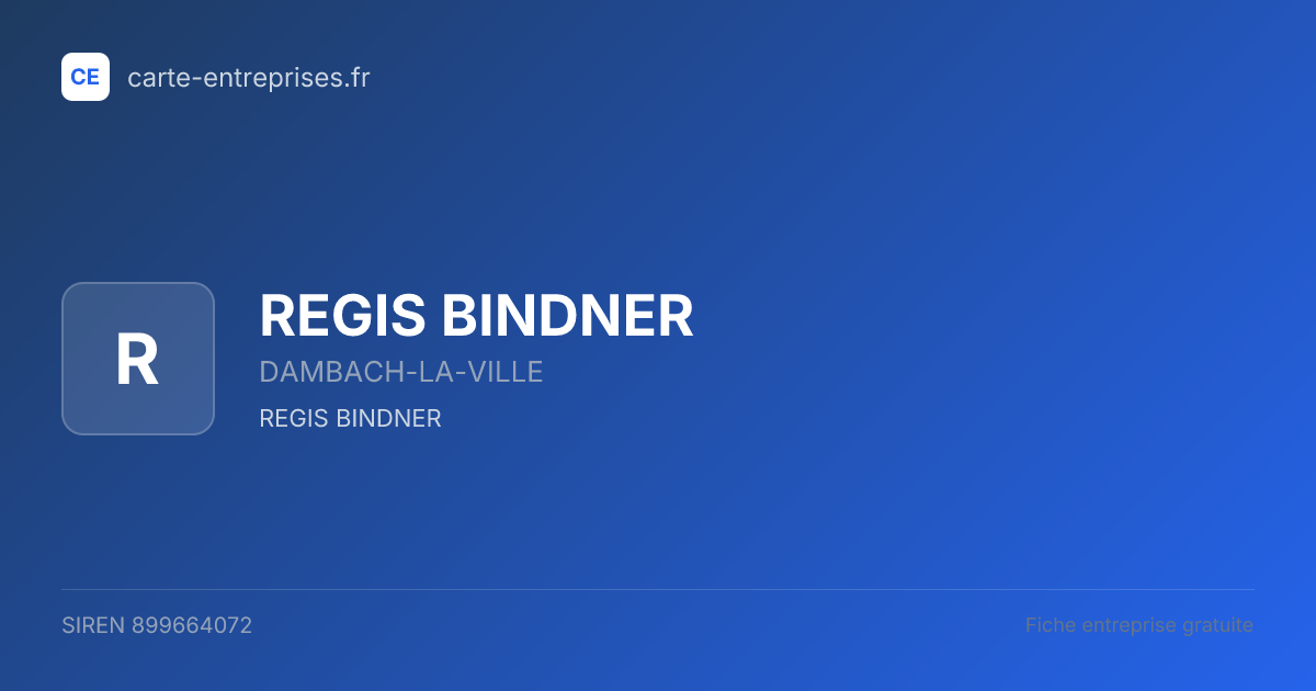 REGIS BINDNER — 899664072 — fiche entreprise