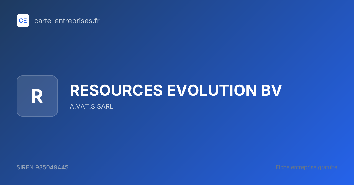 RESOURCES EVOLUTION BV — 935049445 — fiche entreprise