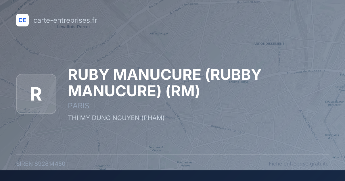RUBY MANUCURE (RUBBY MANUCURE) (RM) — 892814450 — fiche entreprise