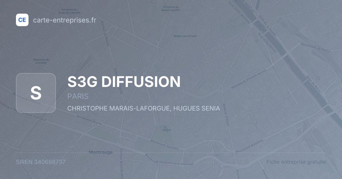 S3G DIFFUSION — 340698737 — fiche entreprise