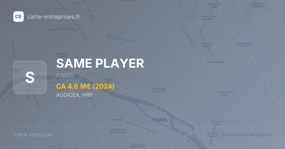 SAME PLAYER — 410122048 — fiche entreprise