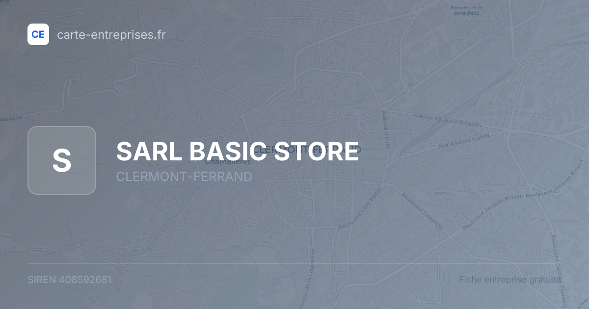 SARL BASIC STORE — 408592681 — fiche entreprise