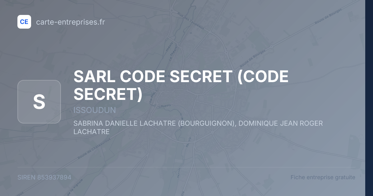 SARL CODE SECRET (CODE SECRET) — 853937894 — fiche entreprise