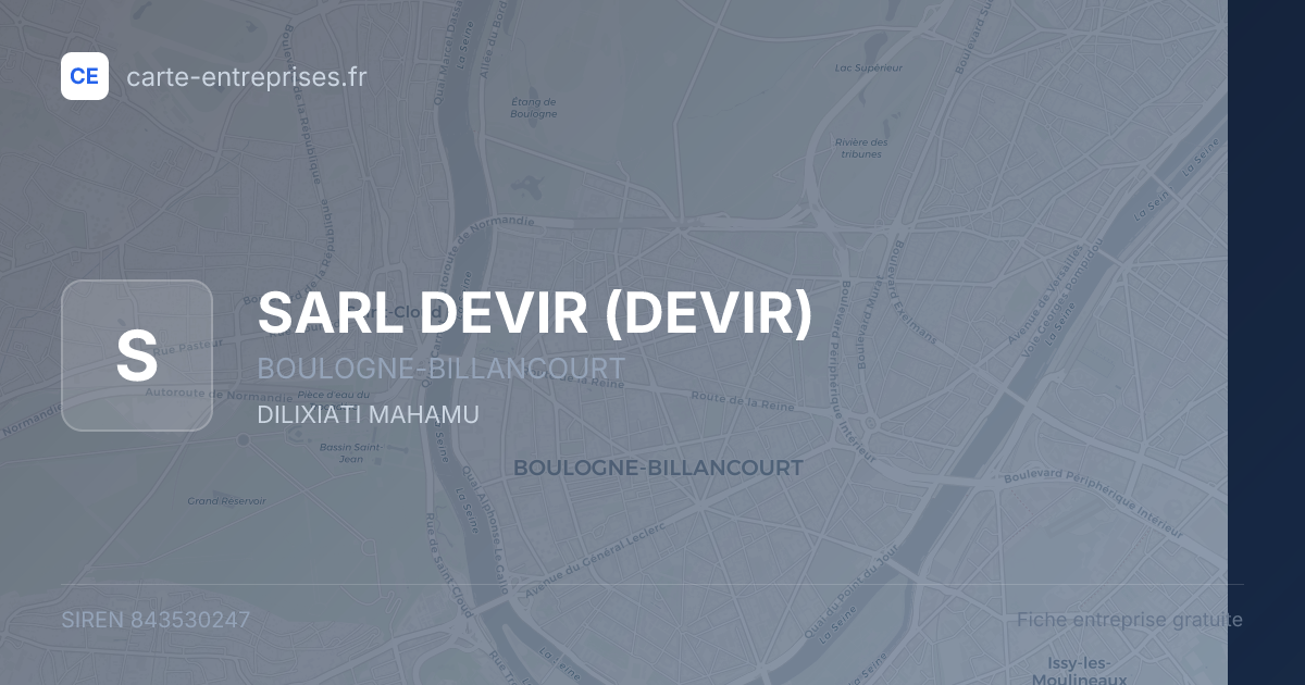 SARL DEVIR (DEVIR) — 843530247 — fiche entreprise