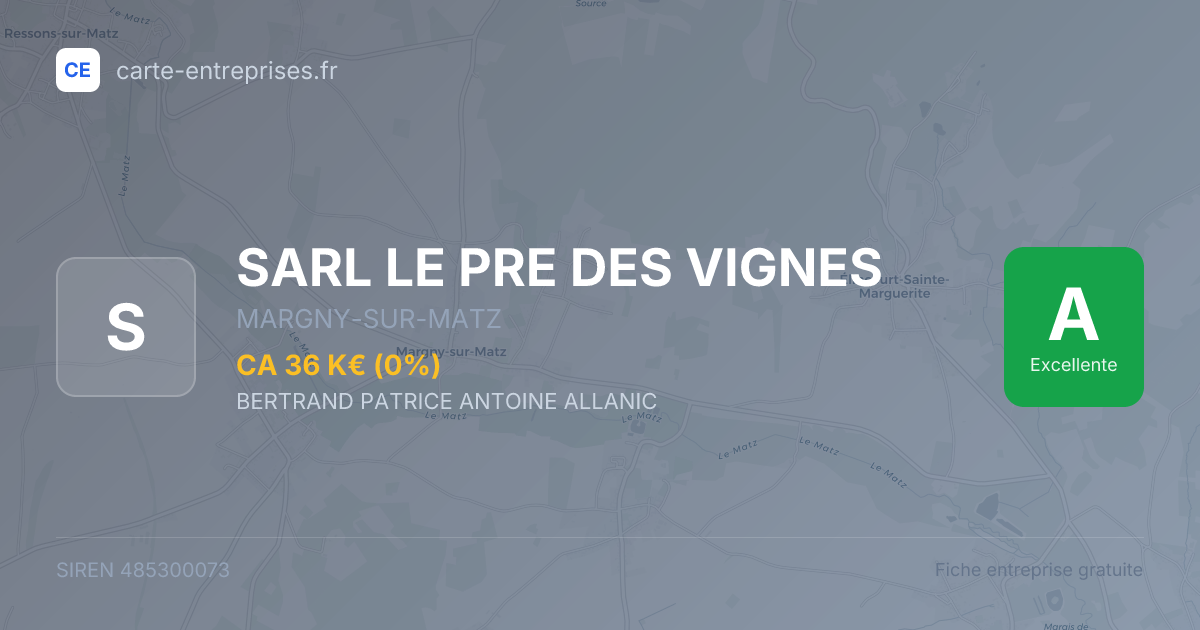 SARL LE PRE DES VIGNES — 485300073 — fiche entreprise