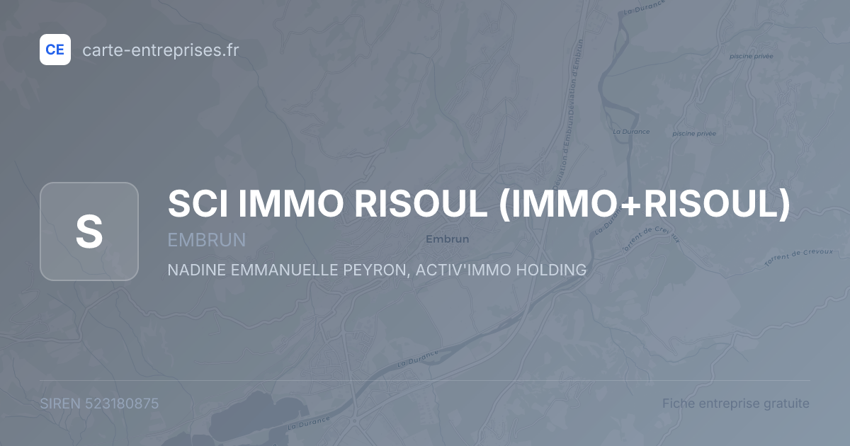 SCI IMMO RISOUL (IMMO+RISOUL) — 523180875 — fiche entreprise