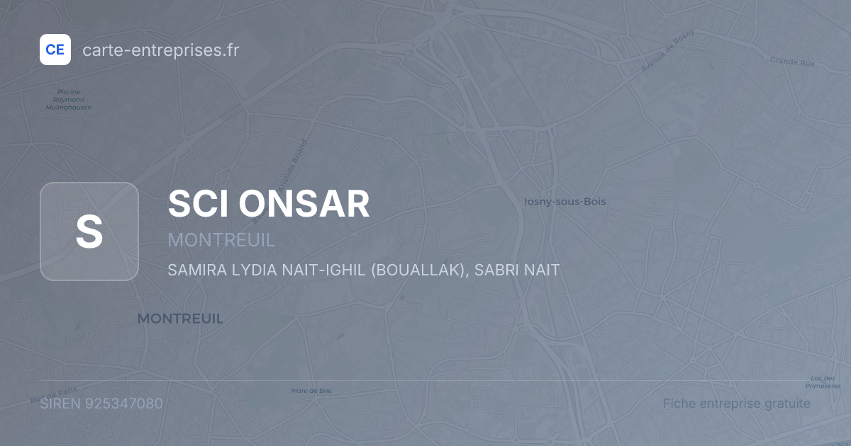 SCI ONSAR — 925347080 — fiche entreprise