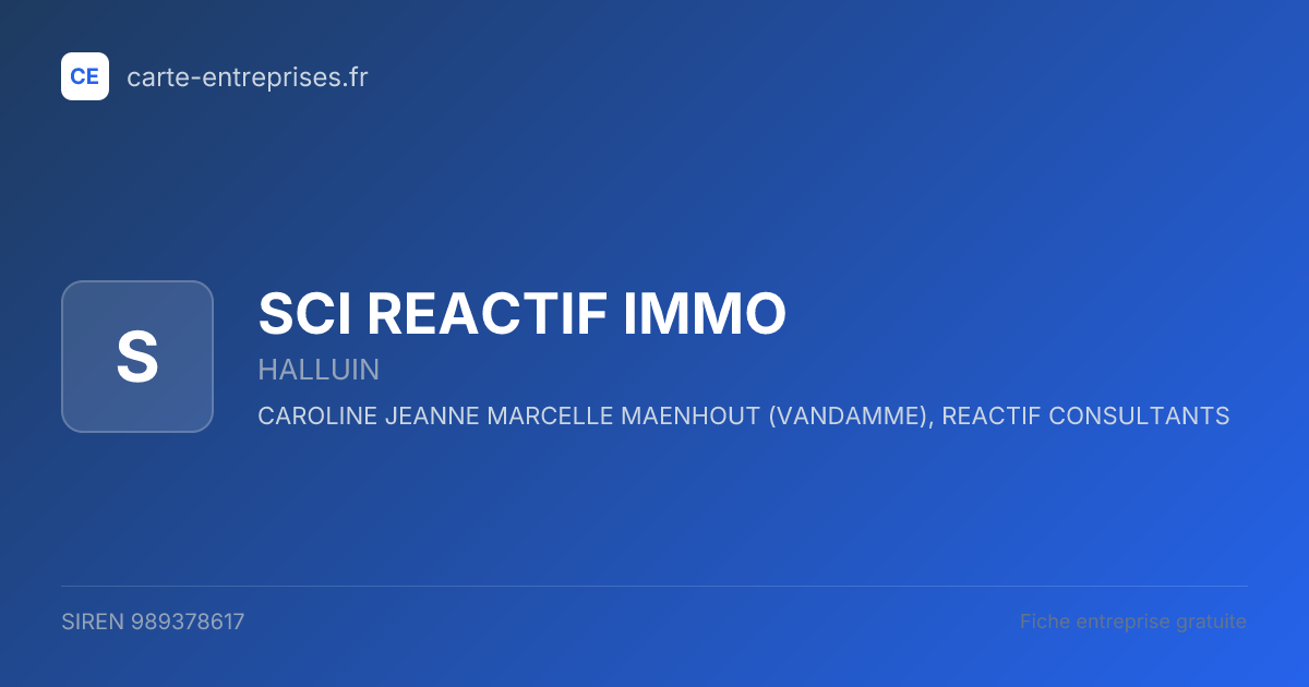 SCI REACTIF IMMO — 989378617 — fiche entreprise