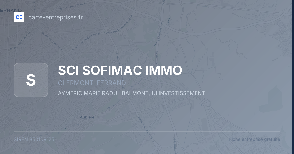 SCI SOFIMAC IMMO — 850109125 — fiche entreprise