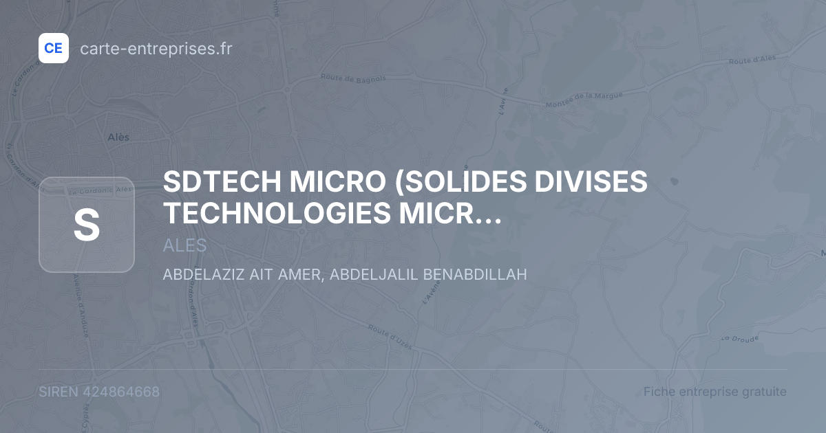 SDTECH MICRO (SOLIDES DIVISES TECHNOLOGIES MICRO) (SDTECH) — 424864668 — fiche entreprise