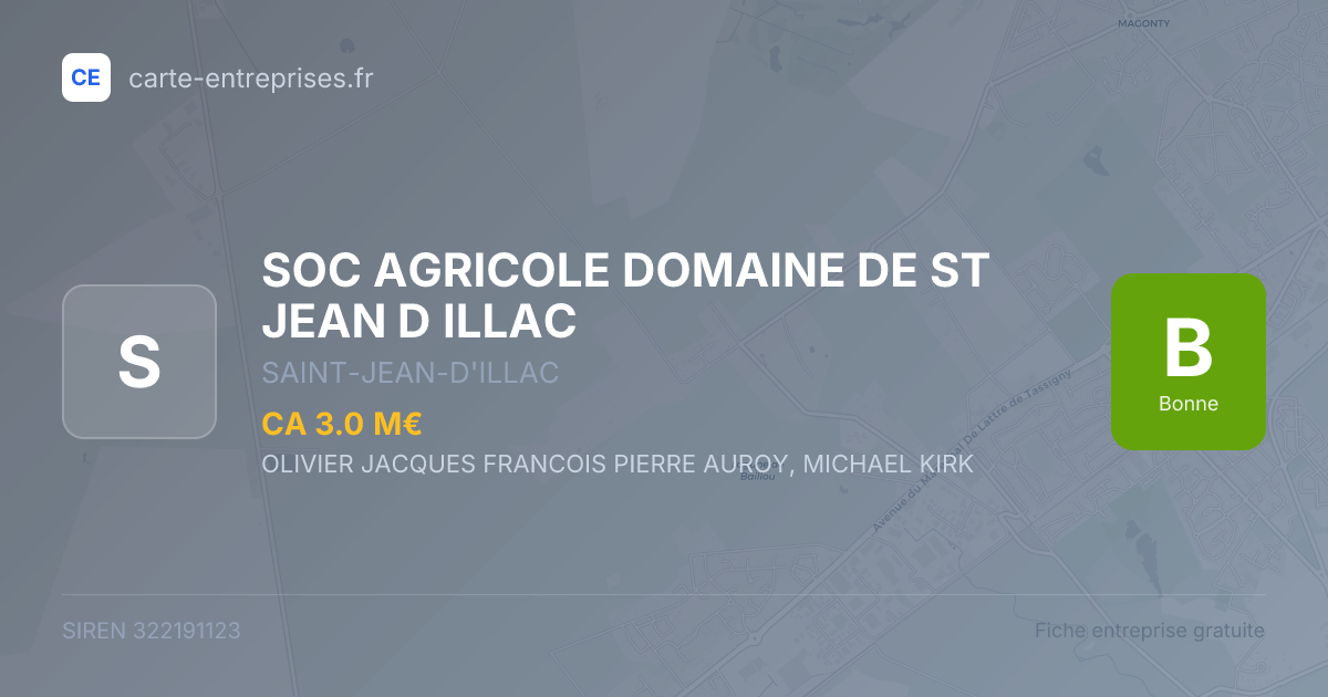 SOC AGRICOLE DOMAINE DE ST JEAN D ILLAC — 322191123 — fiche entreprise