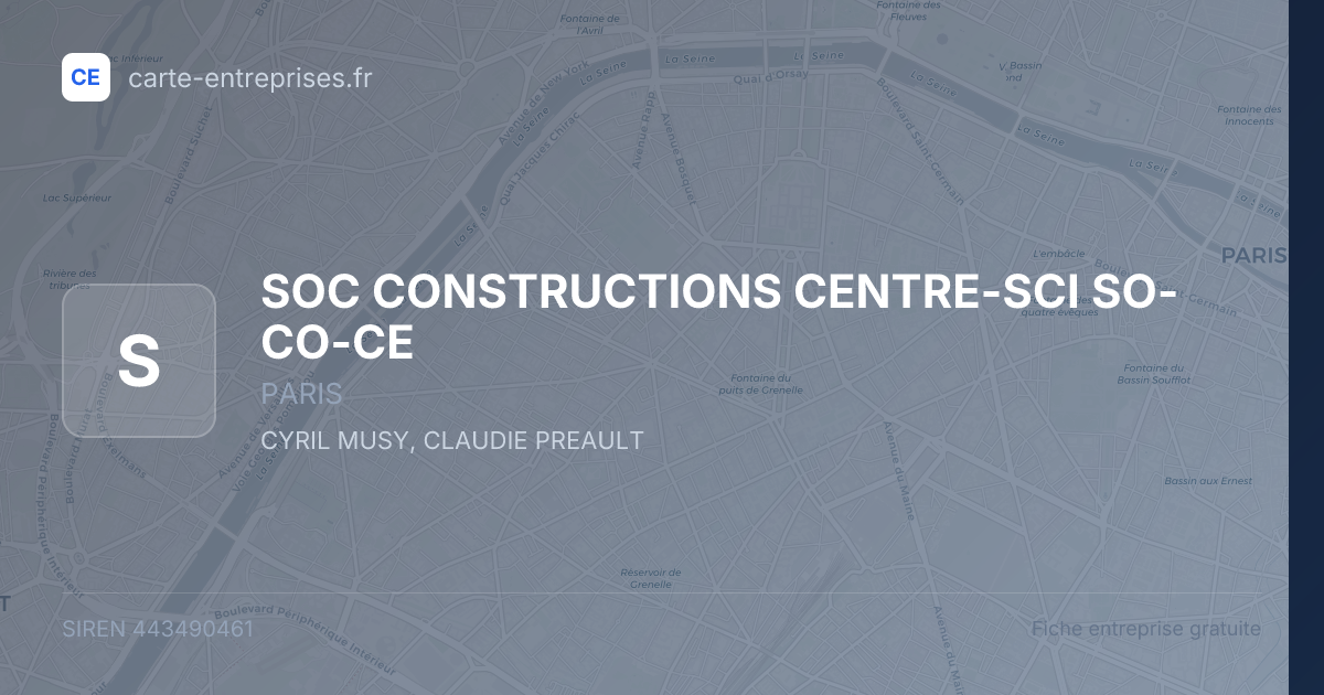 SOC CONSTRUCTIONS CENTRE-SCI SO-CO-CE — 443490461 — fiche entreprise