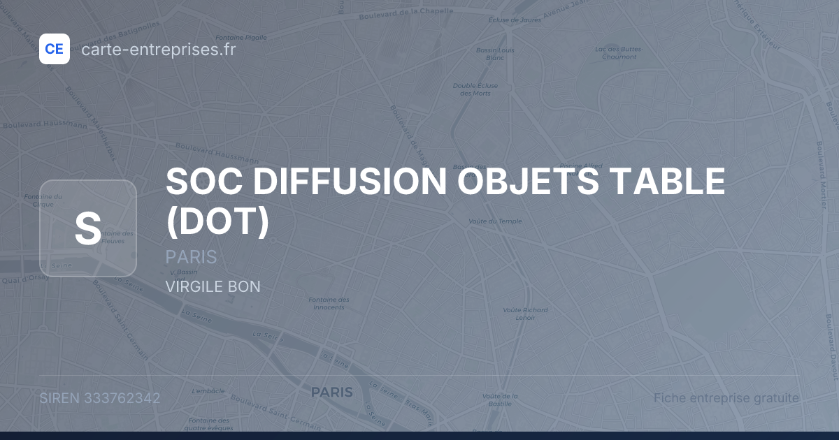 SOC DIFFUSION OBJETS TABLE (DOT) — 333762342 — fiche entreprise