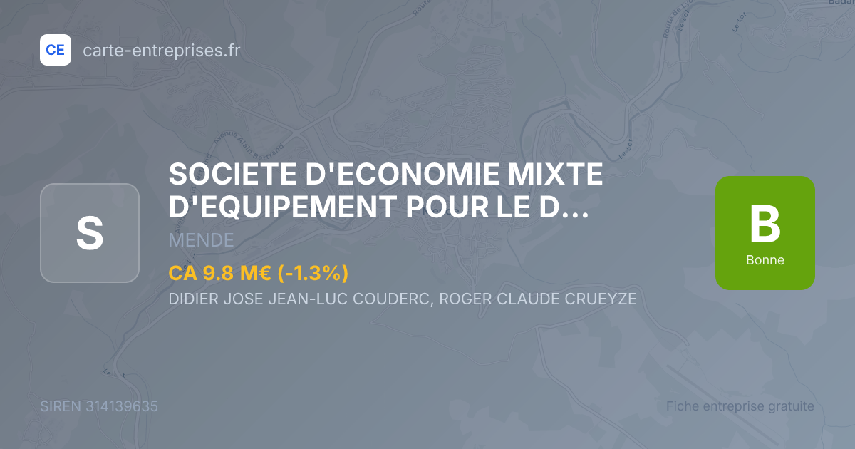 SOCIETE D'ECONOMIE MIXTE D'EQUIPEMENT POUR LE DEVELOPPEMENT DE LA LOZERE (SELO) — 314139635 — fiche entreprise