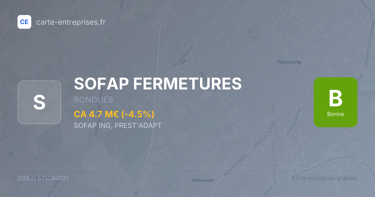 SOFAP FERMETURES — 513044131 — fiche entreprise