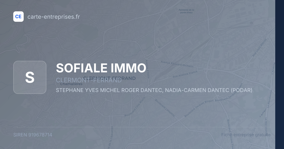 SOFIALE IMMO — 919678714 — fiche entreprise