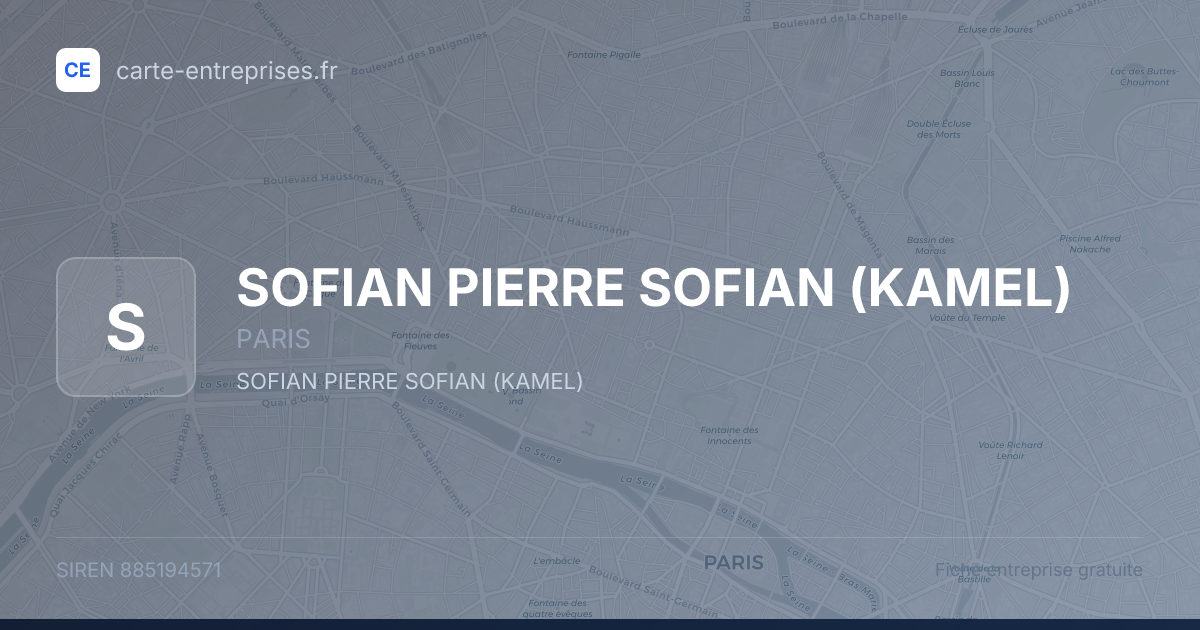 SOFIAN PIERRE SOFIAN (KAMEL) — 885194571 — fiche entreprise