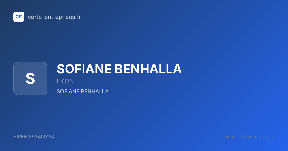 SOFIANE BENHALLA — 893400184 — fiche entreprise