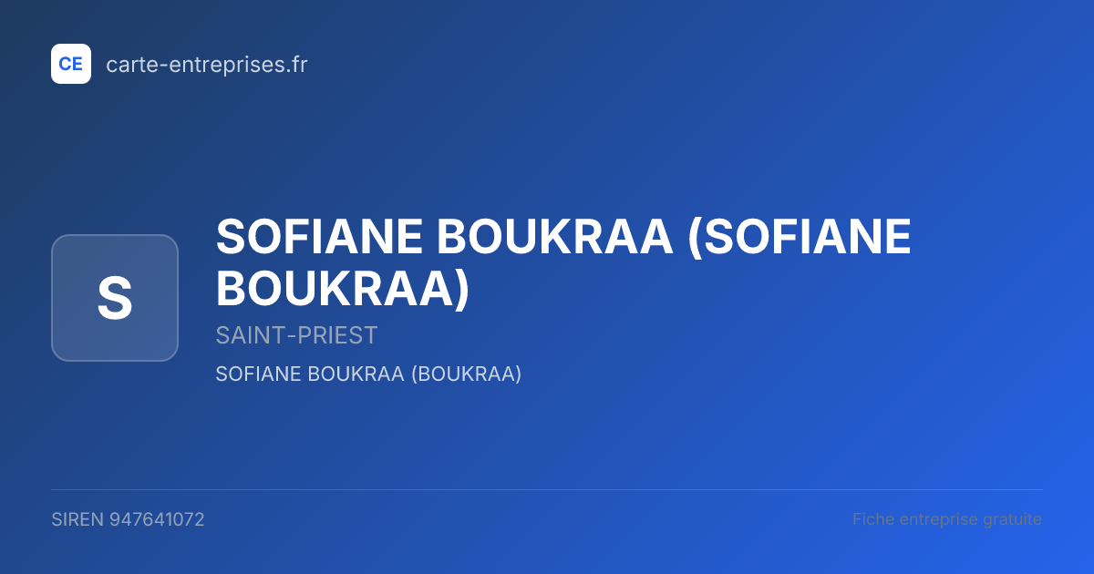 SOFIANE BOUKRAA — 947641072 — fiche entreprise