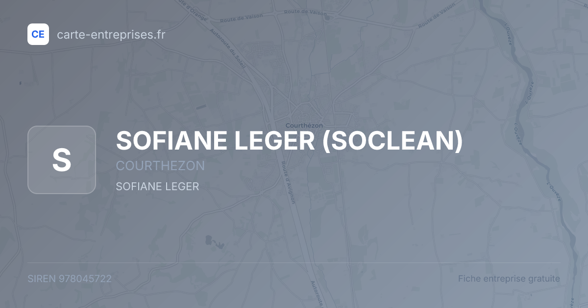 SOFIANE LEGER (SOCLEAN) — 978045722 — fiche entreprise